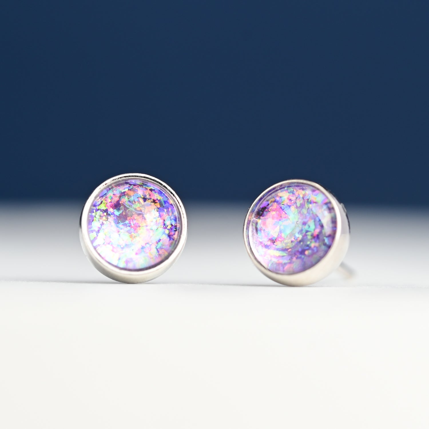 Lora Lavender & Silver Stud Earrings