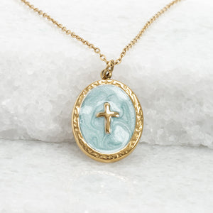 Pendentif Croix Brillante couleur menthe