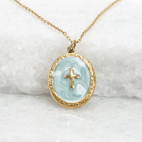 Pendentif Croix Brillante couleur menthe